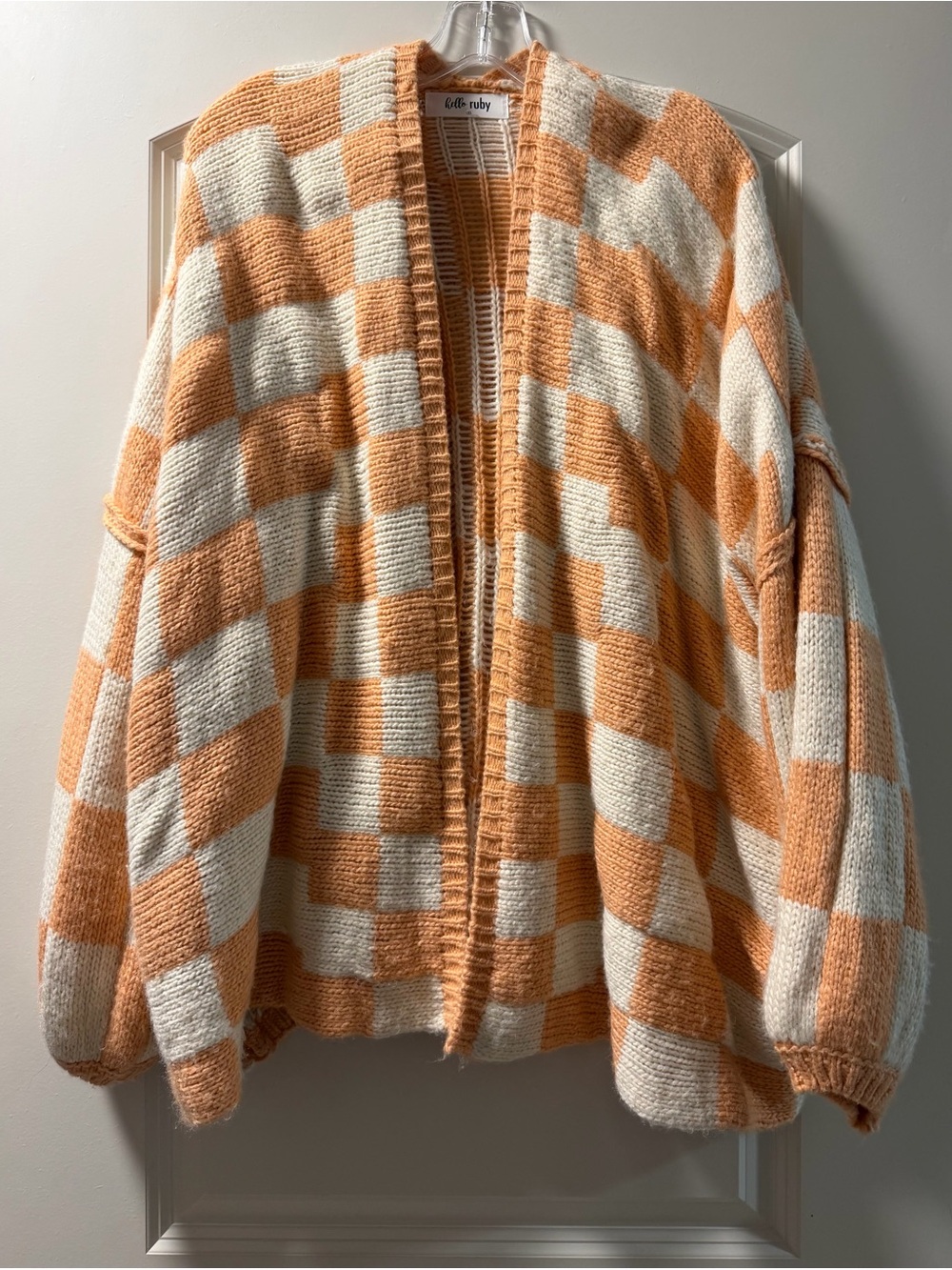 Peach & Cream Checkered Cardigan | Women’s S